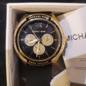 Michael Kors Gold and Black Crystal Accent Chronograph Watch